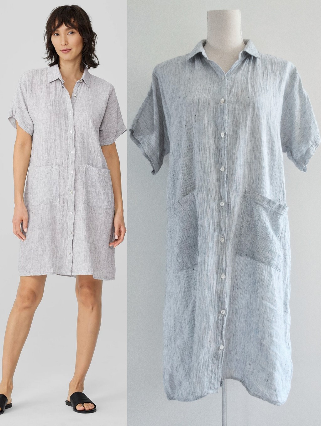 Eileen Fisher Striped Organic Linen Crinkle Shirtdress